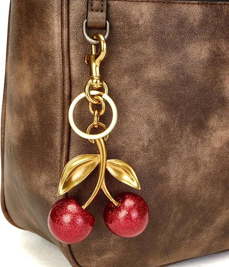 YDF Cherry Keychain Cute Bag Charm Women Leather Keyring Car Keys Gift Mother's Day Birthday Valentine's Purse Accessory - Image 4